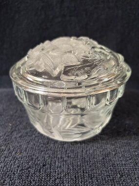 Vintage Glass Covered Candy Dish with Frosted Flowers and Lid